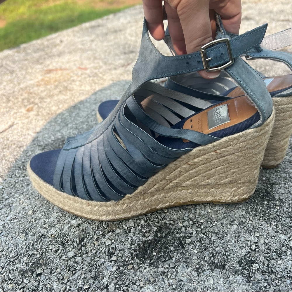Kanna Blue Strappy Wedge Heeled Espadrilles Sandals Size 40 (9.5)